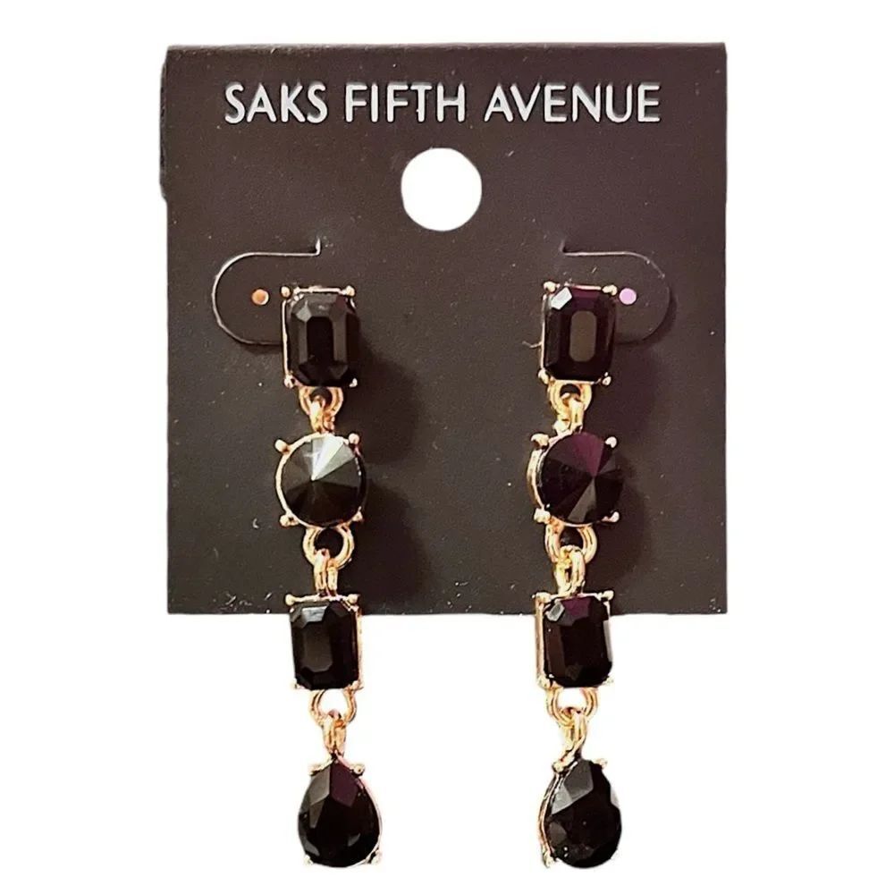 Saks Fifth Avenue Gold-Tone Black Stone Linear Drop Earrings